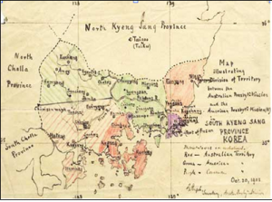 19세기 후반 경남과 부산 지방 선교지 분담지도, 호주 선교사 왕길지(Gelson Engel,1864-1939)가 직접 그린 것이다.